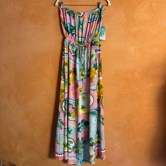 Unbranded Dresses & Skirts - True Destinations Pink Postcard Tropical Strapless Maxi Dress XL NWT Resort